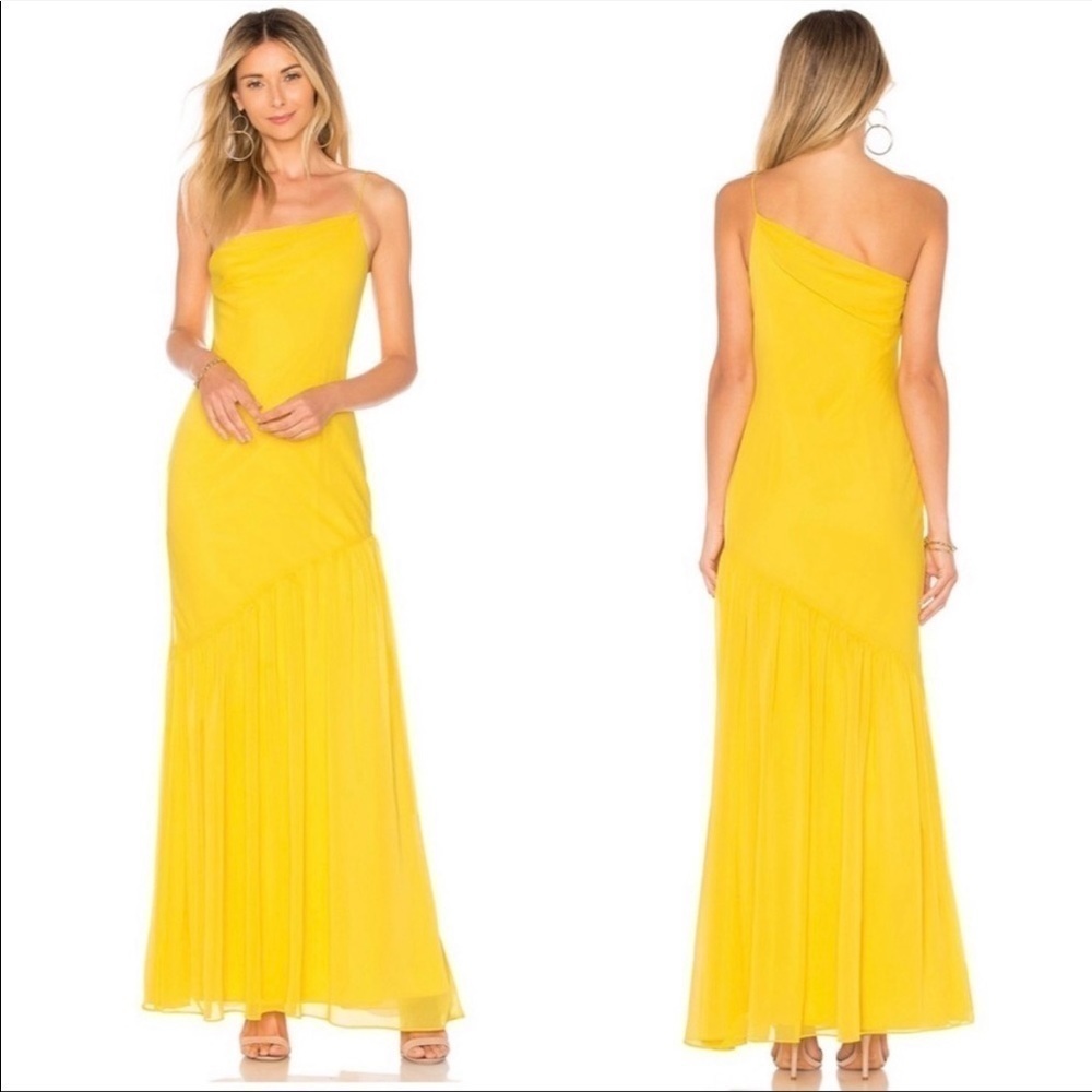 Lovers + Friends One Shoulder Yellow Dress